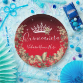 花と蝶キンセアニェラ赤金ゴールド ペーパープレート (パーティー)