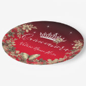 花と蝶キンセアニェラ赤金ゴールド ペーパープレート (アングル)