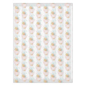 花と蝶パターン付きピンクのティーポット テーブルクロス (正面)