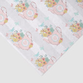 花と蝶パターン付きピンクのティーポット 薄葉紙 (詳細)