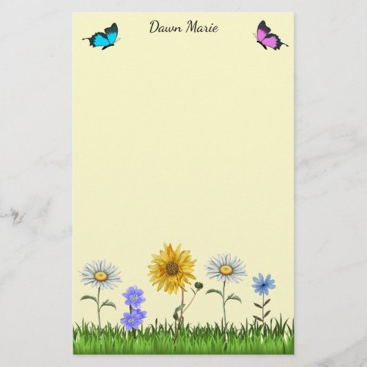 花と蝶パーソナライズされた5.5インチx 8.5インチ 便箋 (正面)