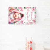 花と蝶ピンク赤ちゃんシャワーへようこそ 横断幕 (インサイチュ)