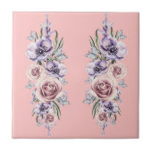 花と蝶ピンク陶磁器タイルヴィンテージ タイル (正面)