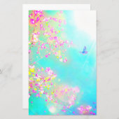 花と蝶フローラピンク青かわいい 便箋 (正面/裏面)