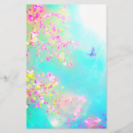 花と蝶フローラピンク青かわいい 便箋