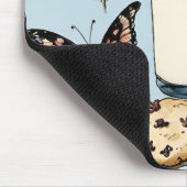 花と蝶ブルーのミルクとクッキー マウスパッド (コーナー)