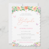 花と蝶ポルトガル語バティズド 招待状 (正面)