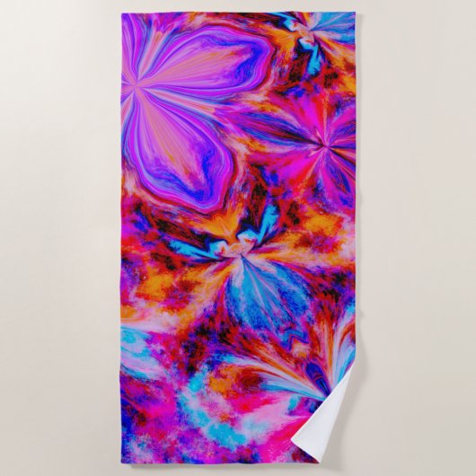 花と蝶抽象芸術 ビーチタオル (正面)