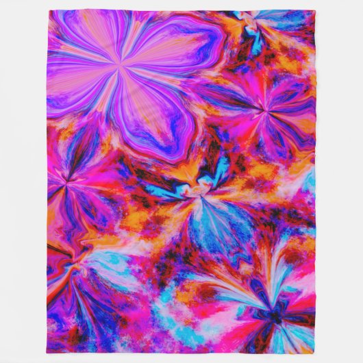 花と蝶抽象芸術 フリースブランケット (正面)