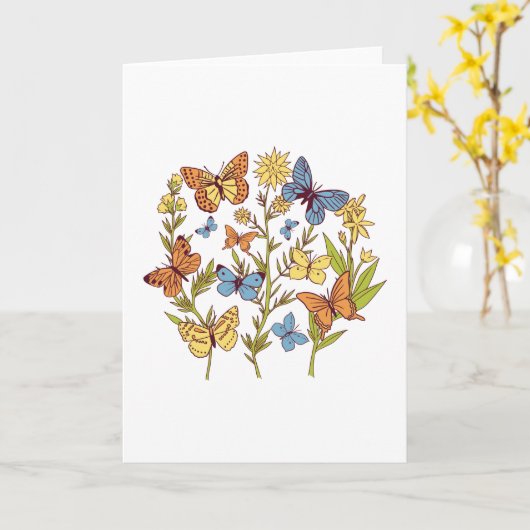 花と蝶 カード (黄色い花)