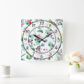花と蝶 スクエア壁時計 (ホーム)