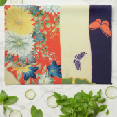 花と蝶、日本のデザイン キッチンタオル (折り畳み)
