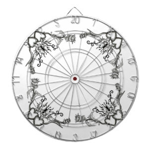 花と蝶 – 白黒デザイン ダーツボード