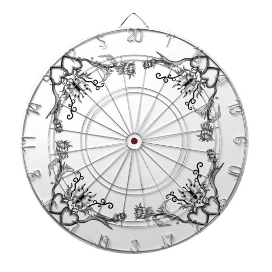 花と蝶 – 白黒デザイン ダーツボード (正面)