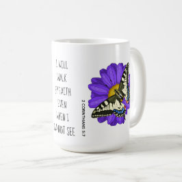 花と蝶、第2節コリント5:7 コーヒーマグカップ