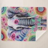 花と象パーソナライズされた名Water color シェルパブランケット (正面(横))