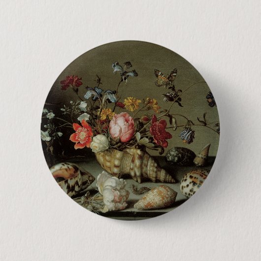 花と貝殻と昆虫の静物画 バルタザール・ヴァン・デル・アスト 缶バッジ (正面)