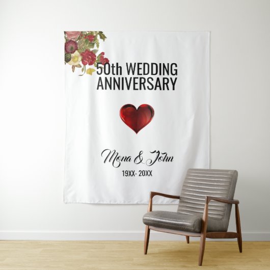 花と赤いハート タペストリー (インサイチュ)