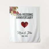 花と赤いハート タペストリー (正面)