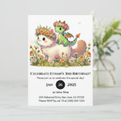 花と赤ちゃんドラゴンとふわふわ猫の誕生日 招待状 (スタンド正面)