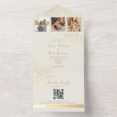 花と金とアイボリーの結婚式QRコード オールインワン招待状 (内側)