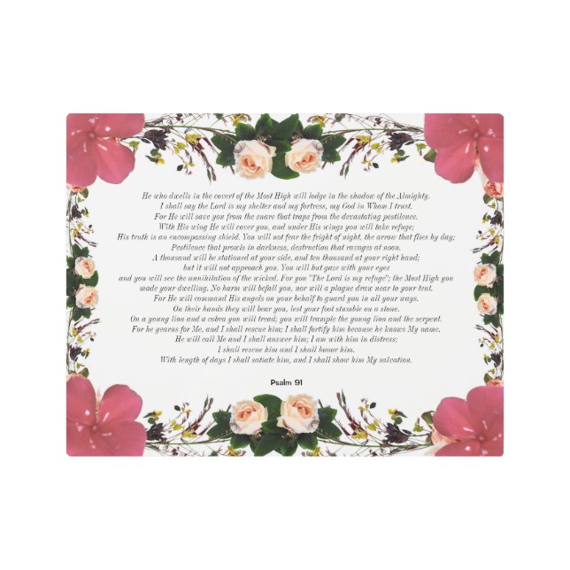 花と金属の壁縁どアート付き詩編91 メタルプリント (正面)