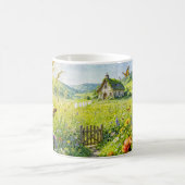 花と門と煙突の山小屋 コーヒーマグカップ (中央)