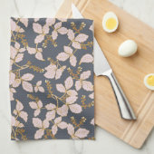 花と離れ実のある植物性の植物 キッチンタオル (四つ折り)
