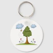 花と雲が咲く蜂と木の自然 キーホルダー (裏面)