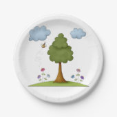 花と雲が咲く蜂と木の自然 ペーパープレート (正面)