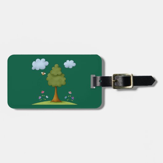 花と雲が咲く蜂と木の自然 ラゲッジタグ (正面横)