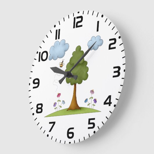 花と雲が咲く蜂と木の自然 ラージ壁時計 (傾斜)