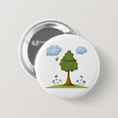 花と雲が咲く蜂と木の自然 缶バッジ (正面&裏面)