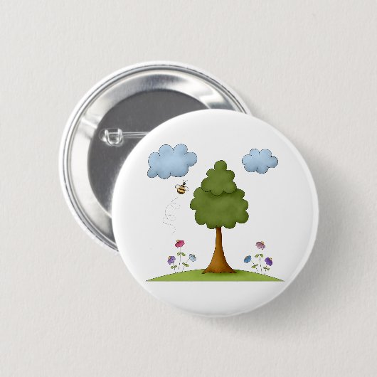 花と雲が咲く蜂と木の自然 缶バッジ (正面&裏面)