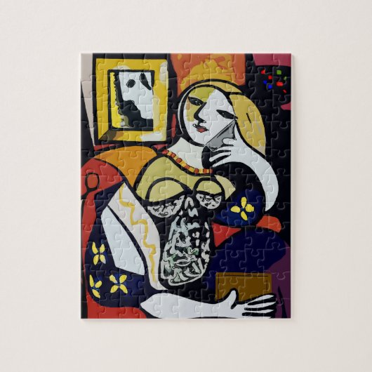 花と電話で少女 ジグソーパズル (縦)