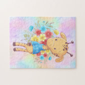 花と青いセーターを着たキリン ジグソーパズル (横)