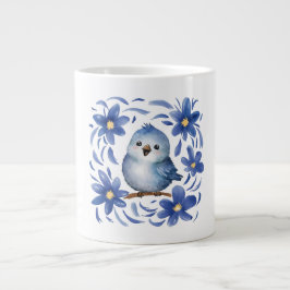 花と青い鳥 ジャンボコーヒーマグカップ