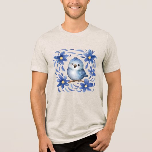 花と青い鳥 トライブレンドTシャツ (正面)