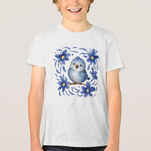 花と青い鳥 トライブレンドＴシャツ (正面)