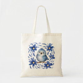 花と青い鳥 トートバッグ