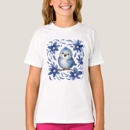 花と青い鳥 Tシャツ (正面)