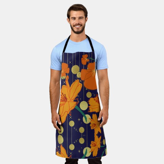 花と青 エプロン (着用した状態)