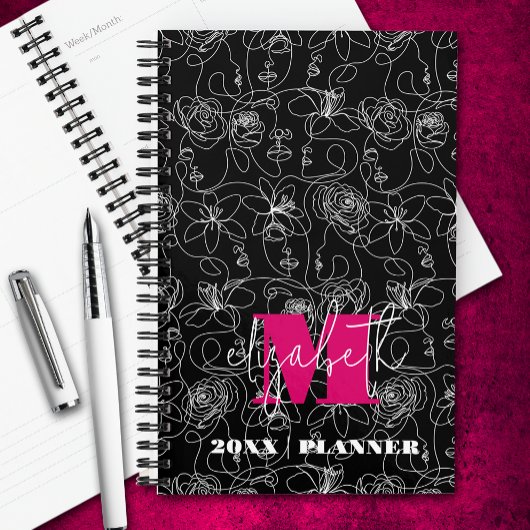 花と顔 モノグラムの プランナー手帳