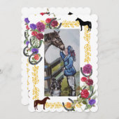 花と馬の靴の卒業招待状 招待状 (正面/裏面)