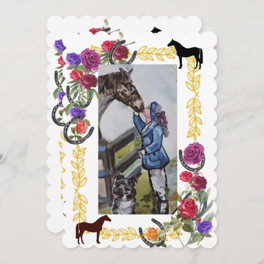 花と馬の靴の卒業招待状 招待状 (正面/裏面)