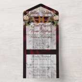 花と馬の靴、バーガンディーリボン オールインワン招待状 (内側)