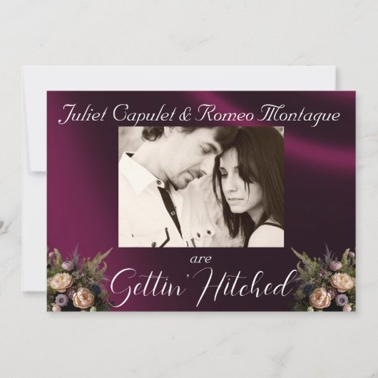 花と馬の靴、紫のリ結婚ボン セーブザデート (裏面)