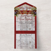 花と馬蹄形、赤いリボン オールインワン招待状 (内側)