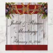 花と馬蹄形、赤いリボン ワインラベル (シングルラベル)