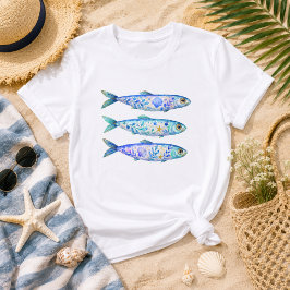 花と魚の海の生き物アート Tシャツ